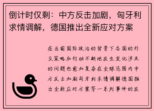 倒计时仅剩：中方反击加剧，匈牙利求情调解，德国推出全新应对方案