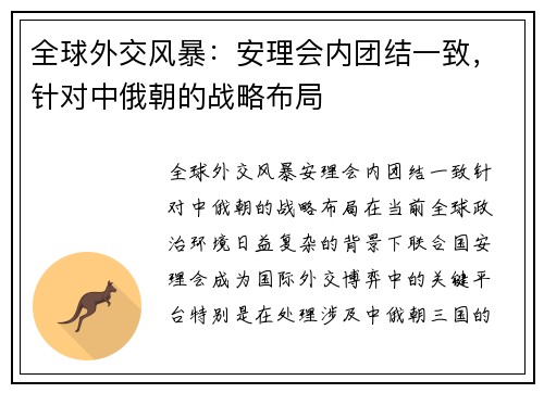 全球外交风暴：安理会内团结一致，针对中俄朝的战略布局