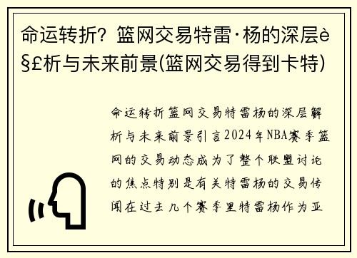 命运转折？篮网交易特雷·杨的深层解析与未来前景(篮网交易得到卡特)