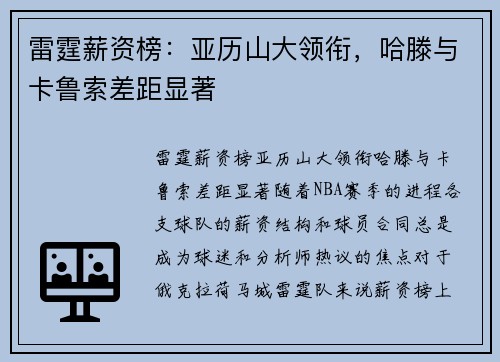雷霆薪资榜：亚历山大领衔，哈滕与卡鲁索差距显著