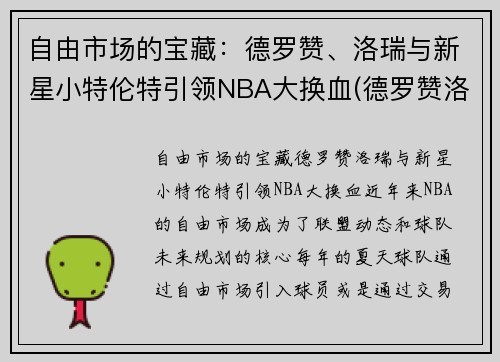 自由市场的宝藏:德罗赞、洛瑞与新星小特伦特引领NBA大换血(德罗赞洛瑞湖人) 自由市场的宝藏:德罗赞、洛瑞与新星小特伦特引领NBA大换血(德罗赞洛瑞湖人)